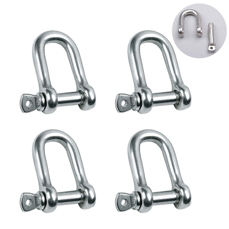 Reedny Stainless Steel 304 D Shape Shackle 5/32", 1/4", 5/16",3/8", 9/16", for Chains Wirerope Lifting Outdoor Camping Survival Rope Bracelets Or for Heavy Duty Construction (5/32" 4Pcs) - Image 1